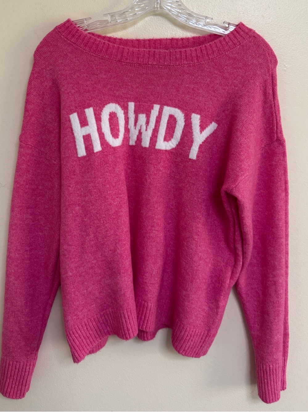 Off-the-Shoulder Pink 'Howdy' Knit Sweater